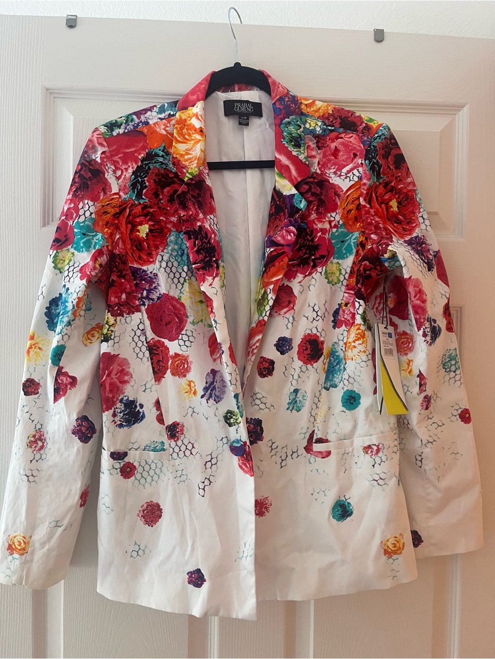 Prabal Gurung White Blazer with Multicolor Floral Print